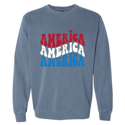 America Red White Blue Patriotic Happy 4th Of July Men Women Garment-Dyed Sweatshirt