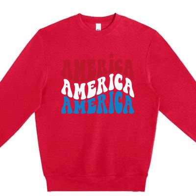 America Red White Blue Patriotic Happy 4th Of July Men Women Premium Crewneck Sweatshirt