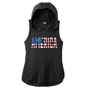 America Red White Blue Stars And Stripes Ladies PosiCharge Tri-Blend Wicking Draft Hoodie Tank