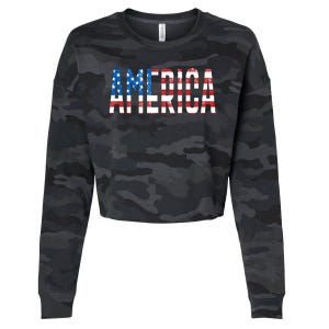 America Red White Blue Stars And Stripes Cropped Pullover Crew