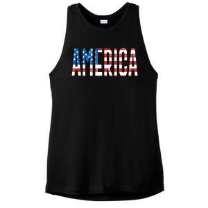 America Red White Blue Stars And Stripes Ladies PosiCharge Tri-Blend Wicking Tank