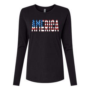 America Red White Blue Stars And Stripes Womens Cotton Relaxed Long Sleeve T-Shirt