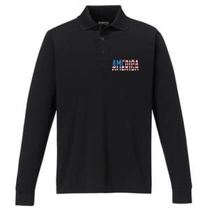 America Red White Blue Stars And Stripes Performance Long Sleeve Polo