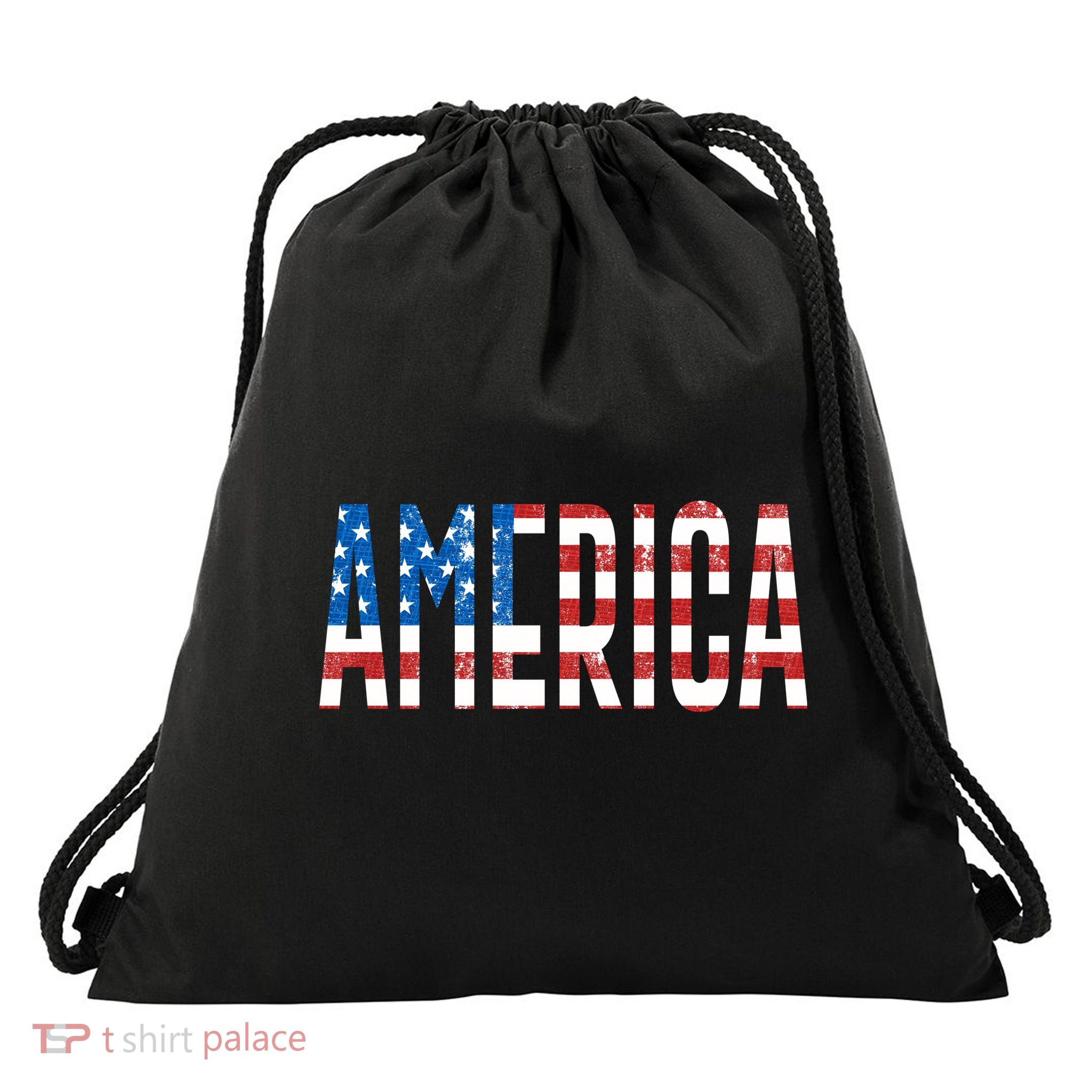 America Red White Blue Stars And Stripes Drawstring Bag
