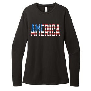 America Red White Blue Stars And Stripes Womens CVC Long Sleeve Shirt