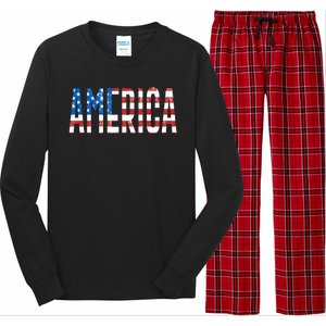 America Red White Blue Stars And Stripes Long Sleeve Pajama Set