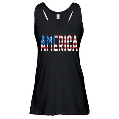 America Red White Blue Stars And Stripes Ladies Essential Flowy Tank