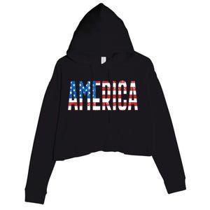 America Red White Blue Stars And Stripes Crop Fleece Hoodie