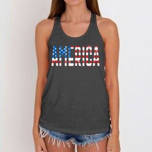 America Red White Blue Stars And Stripes Women's Knotted Racerback Tank