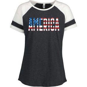 America Red White Blue Stars And Stripes Enza Ladies Jersey Colorblock Tee