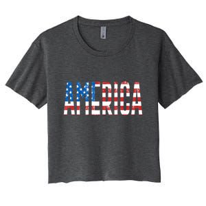 America Red White Blue Stars And Stripes Women's Crop Top Tee