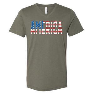 America Red White Blue Stars And Stripes V-Neck T-Shirt