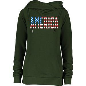 America Red White Blue Stars And Stripes Womens Funnel Neck Pullover Hood