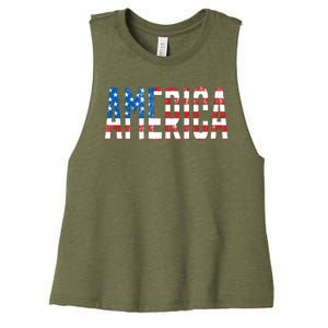 America Red White Blue Stars And Stripes Women's Racerback Cropped Tank