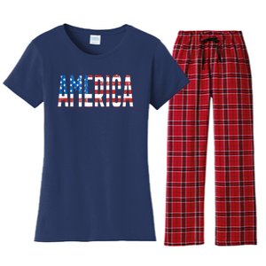 America Red White Blue Stars And Stripes Women's Flannel Pajama Set