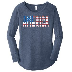 America Red White Blue Stars And Stripes Women's Perfect Tri Tunic Long Sleeve Shirt