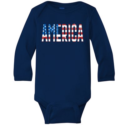 America Red White Blue Stars And Stripes Baby Long Sleeve Bodysuit