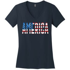 America Red White Blue Stars And Stripes Women's V-Neck T-Shirt