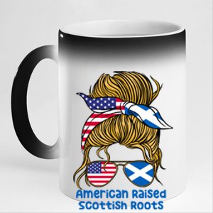 American Raised With Scottish Roots Messy Bun Gift 11oz Black Color Changing Mug