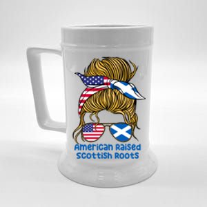 American Raised With Scottish Roots Messy Bun Gift Beer Stein