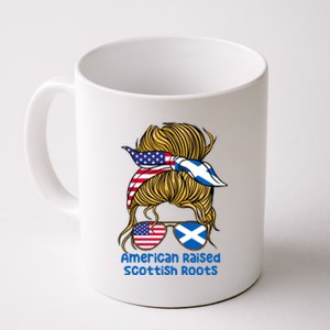 American Raised With Scottish Roots Messy Bun Gift Coffee Mug