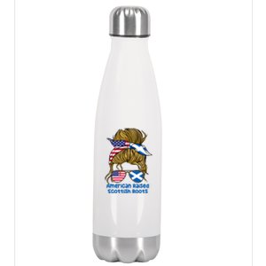 American Raised With Scottish Roots Messy Bun Gift Stainless Steel Insulated Water Bottle