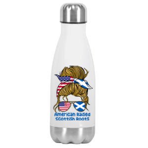 American Raised With Scottish Roots Messy Bun Gift Stainless Steel Insulated Water Bottle