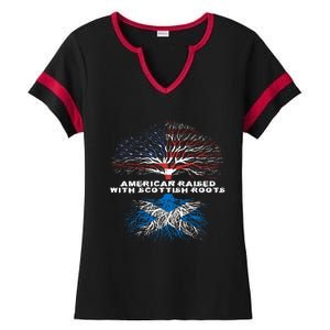 American Raised With Scottish Roots Scotland Meaningful Gift Ladies Halftime Notch Neck Tee