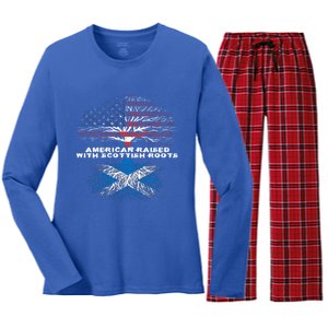 American Raised With Scottish Roots Scotland Meaningful Gift Women's Long Sleeve Flannel Pajama Set 