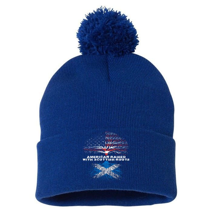 American Raised With Scottish Roots Scotland Meaningful Gift Pom Pom 12in Knit Beanie