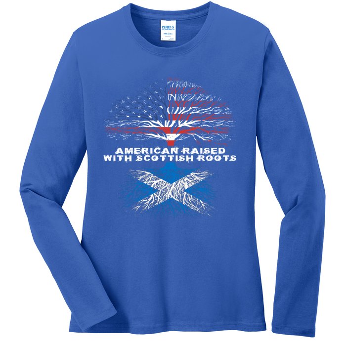 American Raised With Scottish Roots Scotland Meaningful Gift Ladies Long Sleeve Shirt