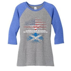 American Raised With Scottish Roots Scotland Meaningful Gift Women's Tri-Blend 3/4-Sleeve Raglan Shirt