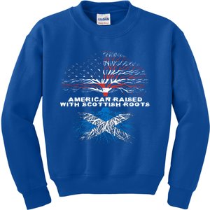 American Raised With Scottish Roots Scotland Meaningful Gift Kids Sweatshirt