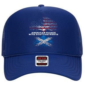 American Raised With Scottish Roots Scotland Meaningful Gift High Crown Mesh Back Trucker Hat