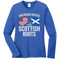 American Raised With Scottish Roots Usa Scotland Flag Meaningful Gift Ladies Long Sleeve Shirt