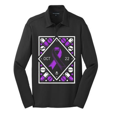 Awareness Ribbon With Oct 22 Date Fluoroquinolone Toxicity Silk Touch Performance Long Sleeve Polo