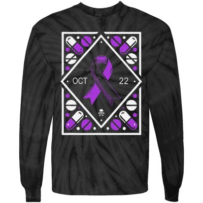 Awareness Ribbon With Oct 22 Date Fluoroquinolone Toxicity Tie-Dye Long Sleeve Shirt