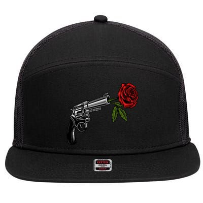 A Revolver With A Rose For Gun Lovers 2nd Adt 2a Gift 7 Panel Mesh Trucker Snapback Hat