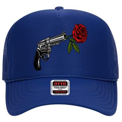 A Revolver With A Rose For Gun Lovers 2nd Adt 2a Gift High Crown Mesh Back Trucker Hat