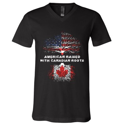 American Raised With Canadian Roots Canada V-Neck T-Shirt