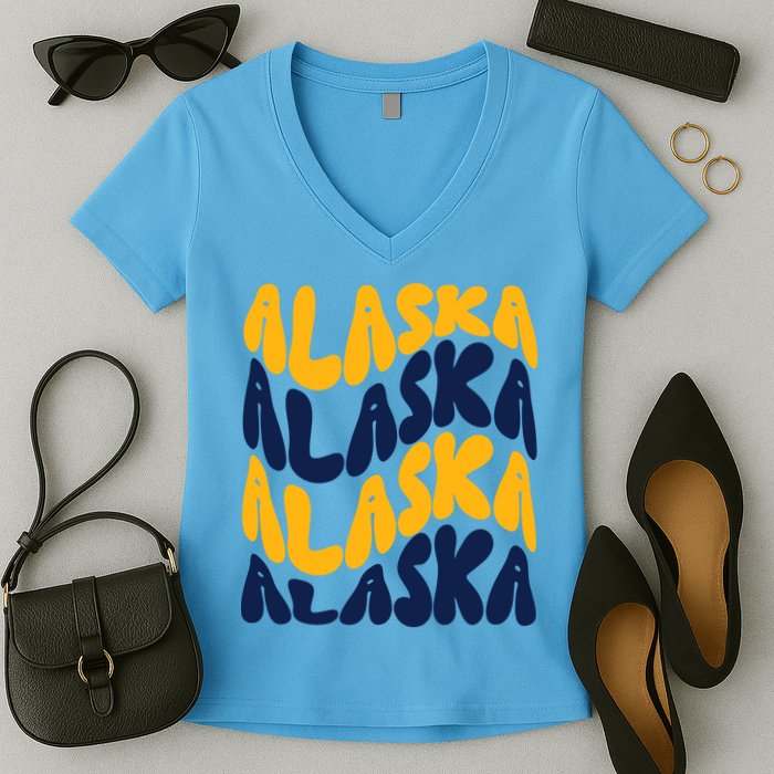 Alaska Retro Wave Women's V-Neck T-Shirt