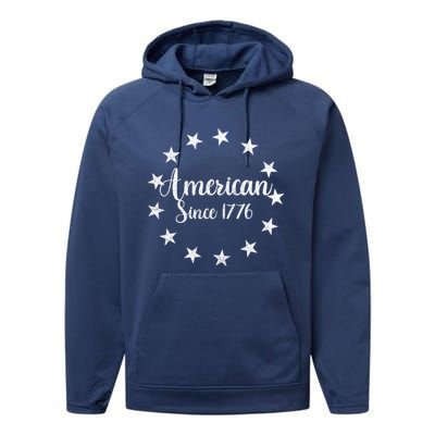 American Since 1776 Us Flag Independence Day Fourth Of July Gift Performance Fleece Hoodie