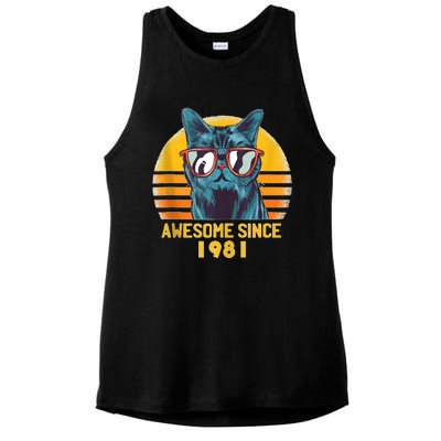 Awesome Since 1981 42th Birthday Cute Cat 42 Year Old Ladies PosiCharge Tri-Blend Wicking Tank