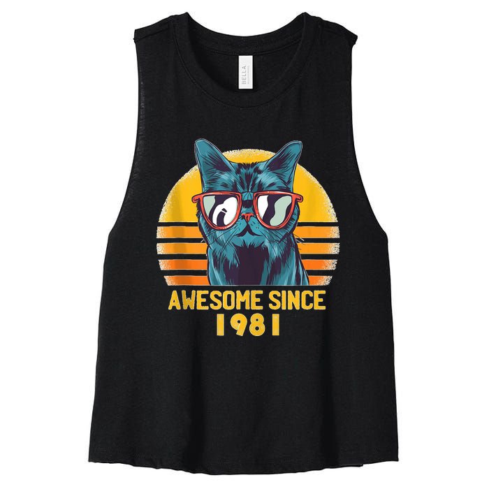 Awesome Since 1981 42th Birthday Cute Cat 42 Year Old Women's Racerback Cropped Tank