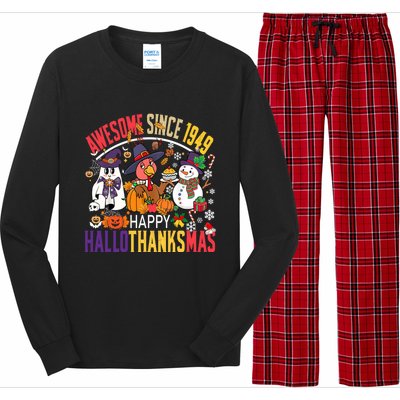 Awesome Since 1949 75th Birthday Funny Hallothanksmas Cute Gift Long Sleeve Pajama Set