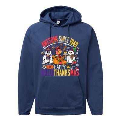 Awesome Since 1949 75th Birthday Funny Hallothanksmas Cute Gift Performance Fleece Hoodie