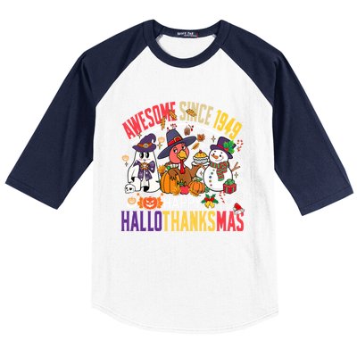 Awesome Since 1949 75th Birthday Funny Hallothanksmas Cute Gift Baseball Sleeve Shirt