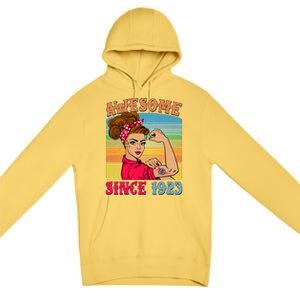 Awesome Since 1923 100th Birthday Messy Bun Rosie The Riveter Premium Pullover Hoodie