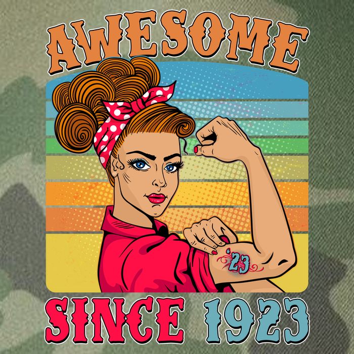 Awesome Since 1923 100th Birthday Messy Bun Rosie The Riveter Legacy Tie Dye Trucker Hat
