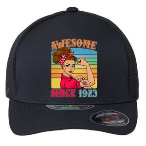 Awesome Since 1923 100th Birthday Messy Bun Rosie The Riveter Flexfit Unipanel Trucker Cap